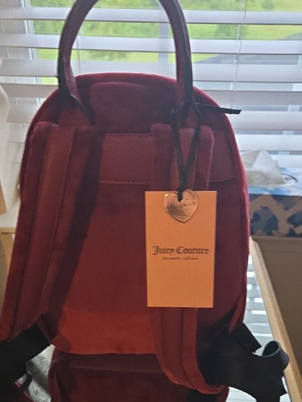 Juicy Couture Burgundy Velvet Backpack with Plush Keychain